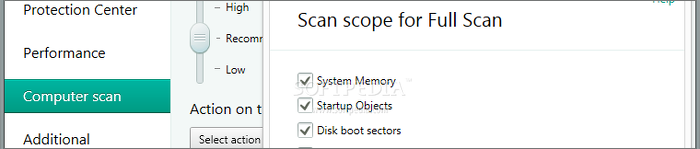 Showing the Kaspersky Internet Security 2014 scan scope panel